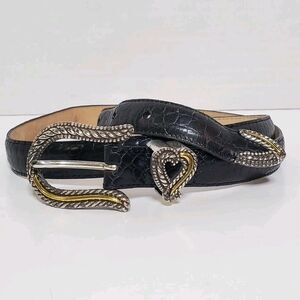 Brighton Black Leather Belt with Two-Tone Heart Accent Buckle